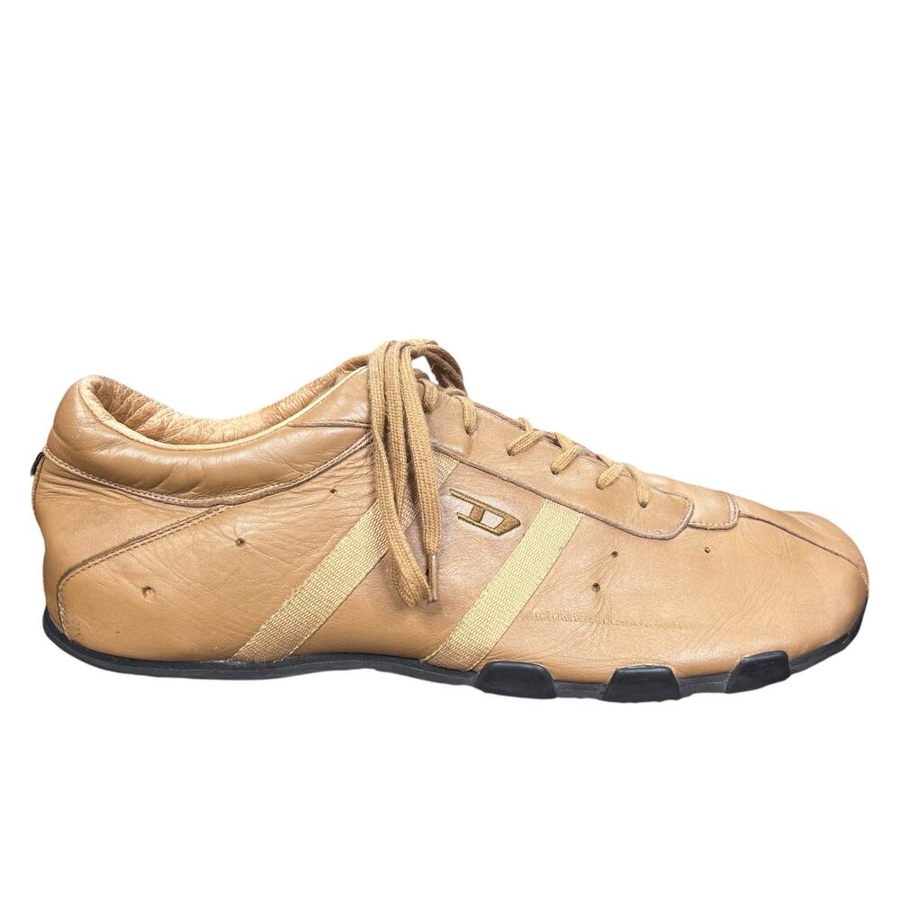Vintage Y2K Diesel Wish Tan Leather Low Profile Sneakers Shoes Size 15